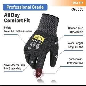 DEX FIT Level 5 Cut Resistant Gloves Cru553 3D-Comfort Stretchy Grip Pro Work